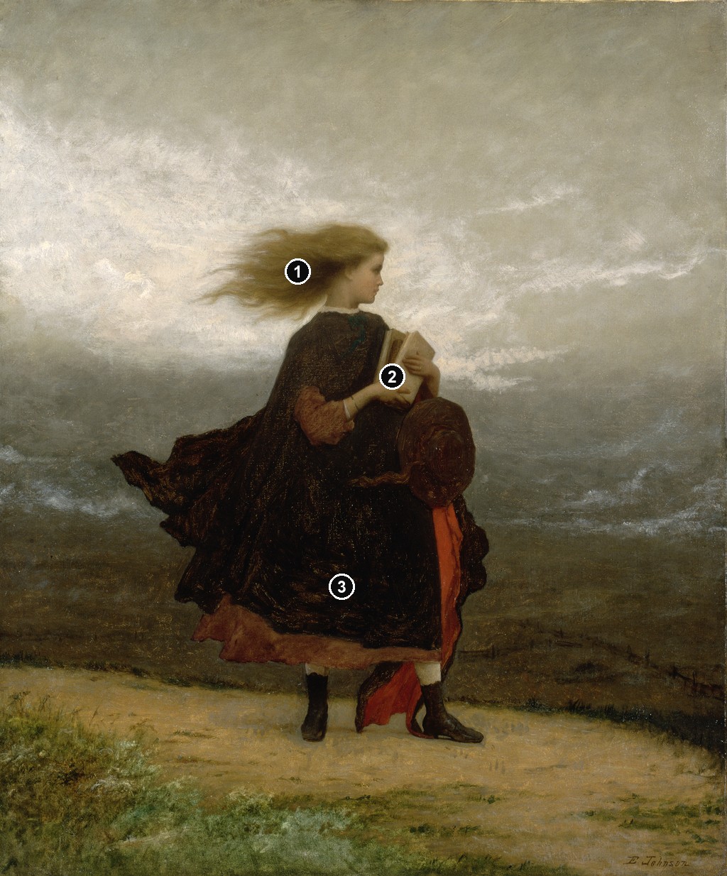 Annotated details from The Girl I Left Behind Me by Eastman Johnson